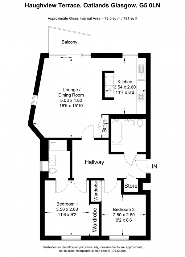 Floor Plan Image for 2 Bedroom Apartment for Sale in Haughview Terrace, Glasgow