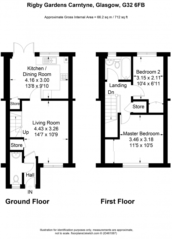 Floor Plan Image for 2 Bedroom Terraced House for Sale in Rigby Gardens, Glasgow