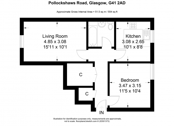 Floor Plan for 1 Bedroom Apartment for Sale in Pollokshaws Road, Glasgow, G41, 2AD - Offers Over &pound67,500