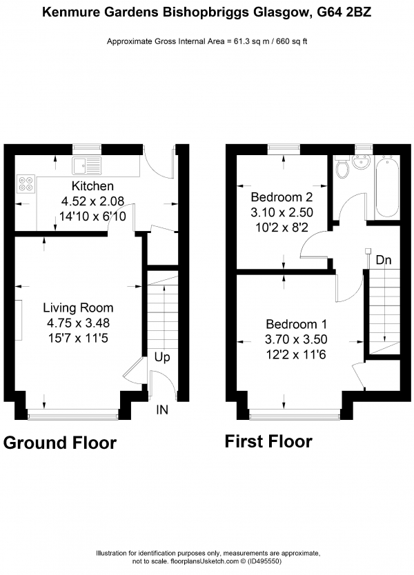 Floor Plan Image for 2 Bedroom Terraced House for Sale in Kenmure Gardens, Glasgow