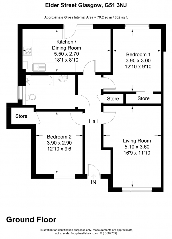 Floor Plan Image for 2 Bedroom Apartment for Sale in Elder Street, Glasgow