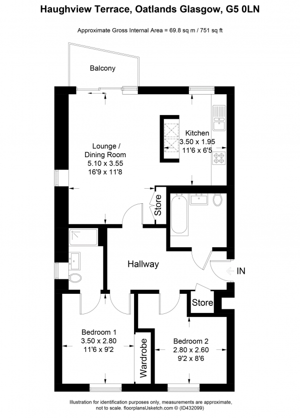 Floor Plan Image for 2 Bedroom Apartment for Sale in Haughview Terrace, Glasgow