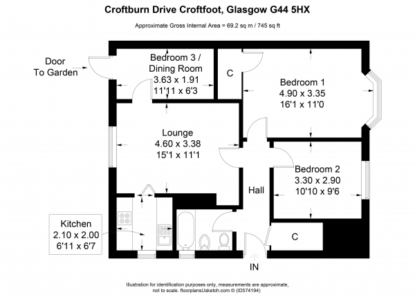 Floor Plan Image for 3 Bedroom Apartment for Sale in Croftburn Drive, Glasgow