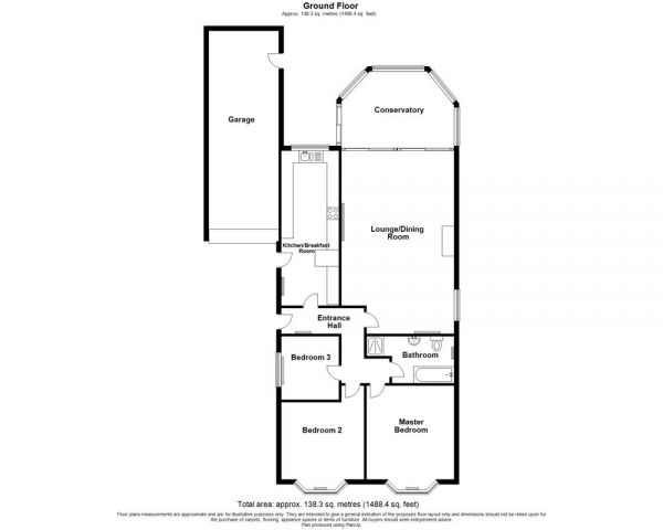Floor Plan for 3 Bedroom Detached Bungalow for Sale in Hickling Court, Meadow Rise, Newcastle Upon Tyne, Meadow Rise, NE5, 4SY - OIRO &pound249,950
