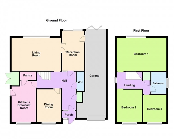 Floor Plan for 3 Bedroom Detached House for Sale in Rushall Close, Walsall, WS4 2HQ, WS4, 2HQ - Offers Over &pound395,000
