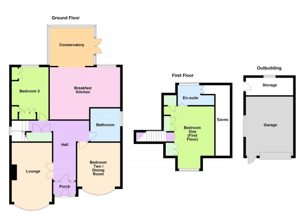 Floor Plan for 3 Bedroom Bungalow for Sale in Hall Lane, Pelsall, WS3 4JN, Pelsall, WS3, 4JN - OIRO &pound465,000