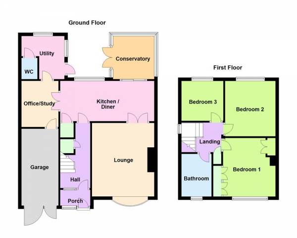 Floor Plan Image for 3 Bedroom Semi-Detached House for Sale in Stratford Drive, Aldridge, WS9 8LJ