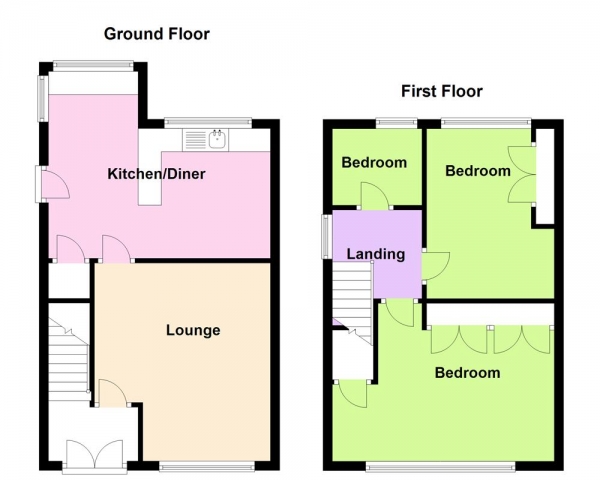 Floor Plan Image for 2 Bedroom End of Terrace House for Sale in Matlock Road, Bloxwich, Walsall, WS3 3QD