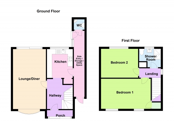 Floor Plan Image for 2 Bedroom Semi-Detached House for Sale in Clockmill Road, Pelsall, Walsall, WS3 4AJ