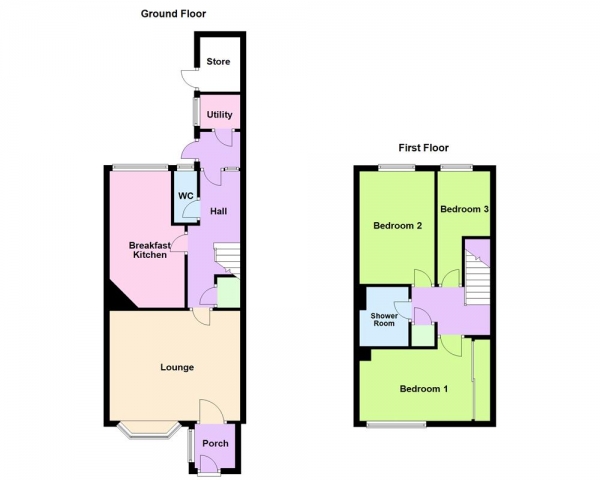 Floor Plan Image for 3 Bedroom Terraced House for Sale in Millfield Avenue, Bloxwich, Walsall, WS3 3QU
