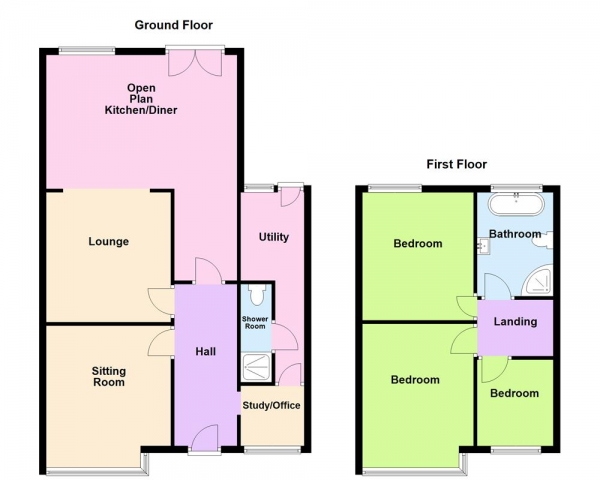 Floor Plan Image for 3 Bedroom Semi-Detached House for Sale in Leigh Road, Walsall, West Midlands, WS4 2DT