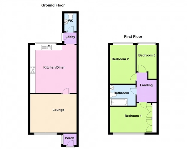Floor Plan Image for 3 Bedroom End of Terrace House for Sale in Millfield Avenue, Bloxwich, Walsall, WS3 3QX
