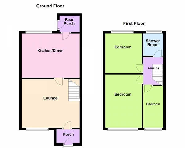 Floor Plan for 3 Bedroom Terraced House for Sale in Chepstow Way, Bloxwich, Walsall, WS3 2NB, Bloxwich, WS3, 2NB -  &pound135,000