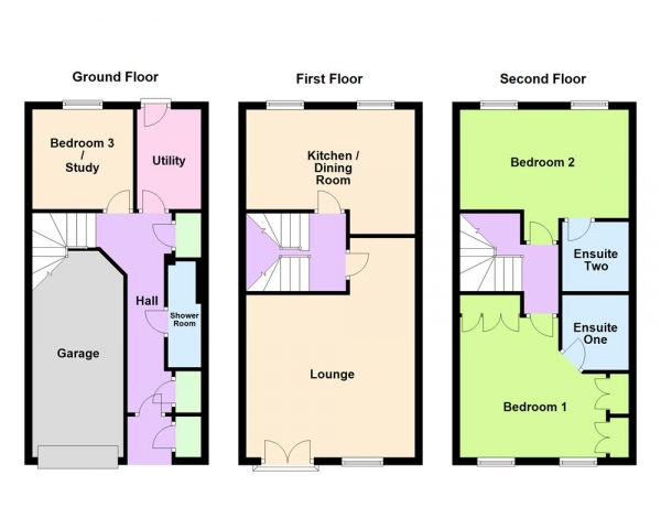 Floor Plan Image for 3 Bedroom Terraced House for Sale in Catches Drive, Bloxwich, Walsall, WS3 2LQ