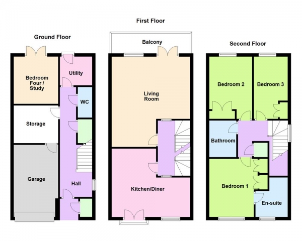 Floor Plan for 3 Bedroom Semi-Detached House for Sale in Wheatland Grove, Aldridge, WS9 0SR, Aldridge, WS9, 0SR - Offers Over &pound380,000
