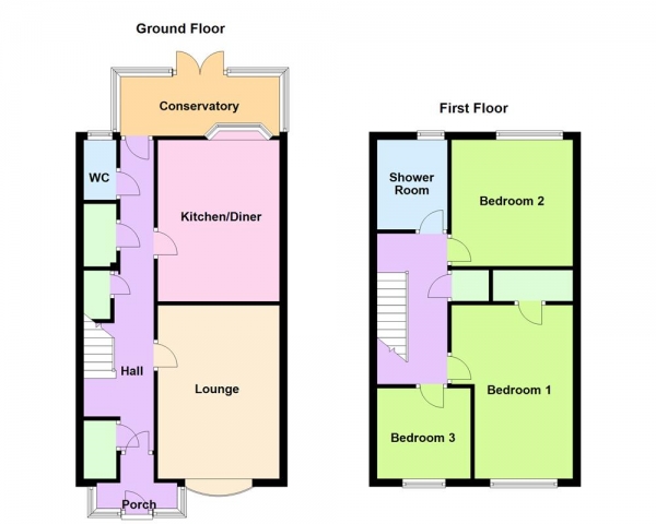 Floor Plan Image for 3 Bedroom Terraced House for Sale in Lime Avenue, Bentley, Walsall, WS2 0JP