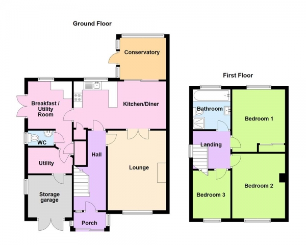 Floor Plan Image for 3 Bedroom Semi-Detached House for Sale in Edinburgh Drive, Rushall, WS4 1HS