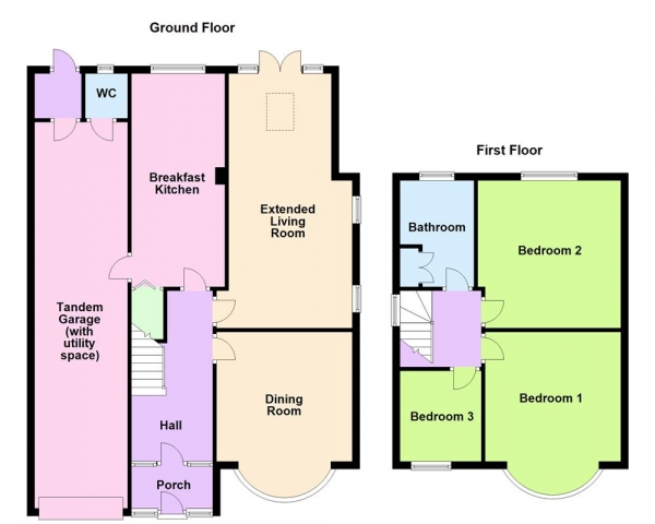 Floor Plan for 3 Bedroom Detached House for Sale in Linley Wood Road, Aldridge, WS9 0JZ, Aldridge, WS9, 0JZ -  &pound369,950