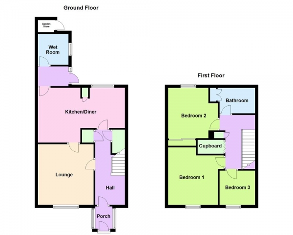 Floor Plan for 3 Bedroom Terraced House for Sale in Bell Drive, Walsall, WS5 4PX, WS5, 4PX - OIRO &pound180,000