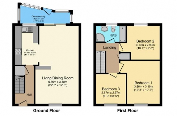 Floor Plan Image for 3 Bedroom Terraced House for Sale in Brewers Terrace, Pelsall, Walsall, WS3 4LG