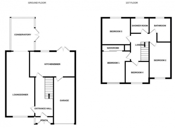 Floor Plan for 4 Bedroom Detached House for Sale in Sunnyside, Walsall Wood WS9 9LD , Walsall Wood, WS9, 9LD - Guide Price &pound299,950