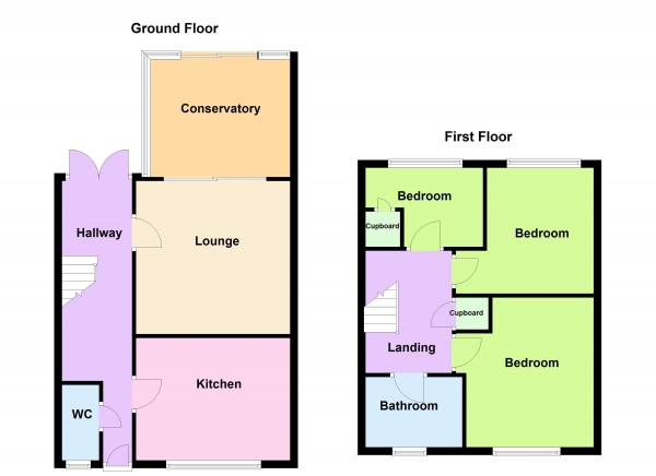 Floor Plan Image for 3 Bedroom Terraced House for Sale in Tyne Close, Brownhills, Walsall WS8 7LJ