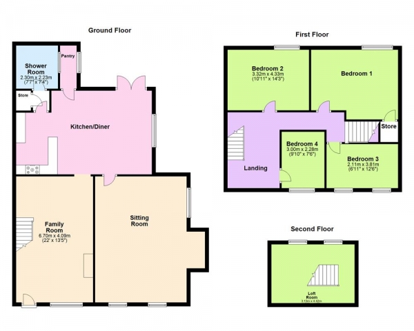 Floor Plan Image for 4 Bedroom End of Terrace House for Sale in Spencer Drive, Burntwood, WS7 1AF