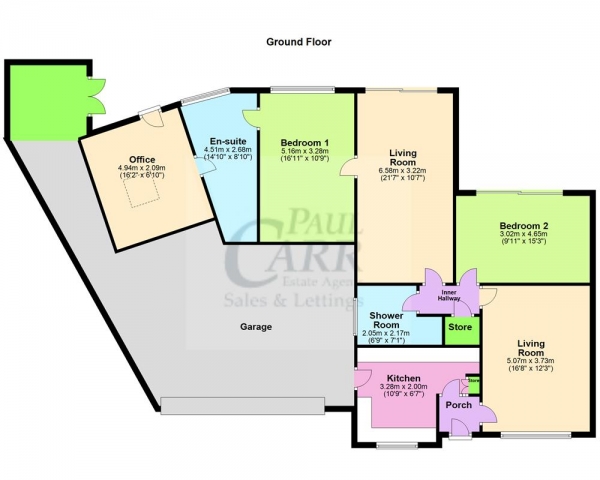 Floor Plan for 2 Bedroom Semi-Detached Bungalow for Sale in Burleigh Croft, Burntwood, WS7 4SL, WS7, 4SL - OIRO &pound270,000