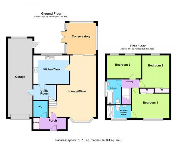 Floor Plan for 3 Bedroom Detached House for Sale in Canterbury Drive, Burntwood, WS7 9JX, WS7, 9JX - OIRO &pound375,000