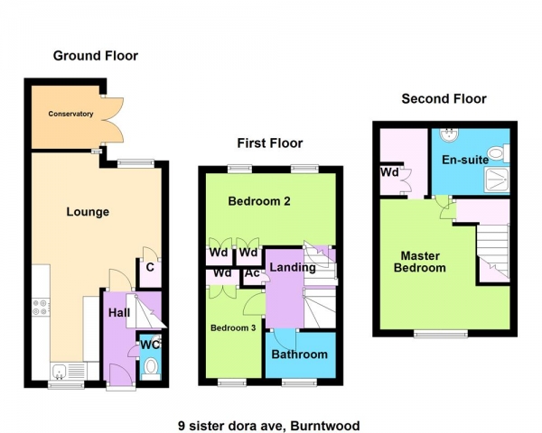 Floor Plan Image for 3 Bedroom Terraced House for Sale in Sister Dora Avenue, Burntwood, WS7 9QD