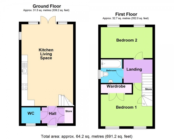 Floor Plan for 2 Bedroom Semi-Detached House for Sale in Vaughan Way , Burntwood, WS7 0AH, WS7, 0AH - OIRO &pound200,000