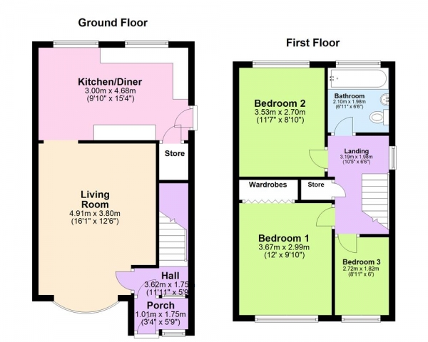 Floor Plan Image for 3 Bedroom Semi-Detached House for Sale in Grange Road, Burntwood, WS7 4TP