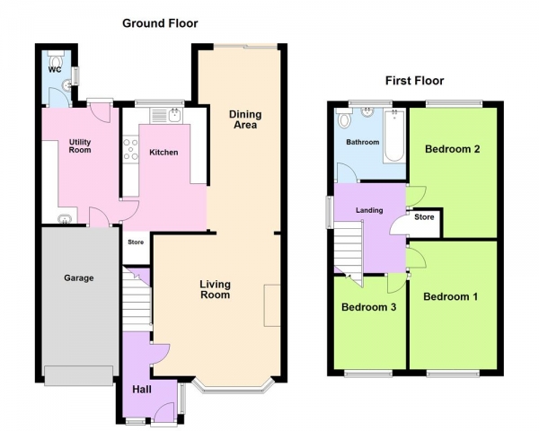 Floor Plan for 3 Bedroom Detached House for Sale in Mowbray Croft, Burntwood, WS7 1QB, WS7, 1QB - OIRO &pound270,000