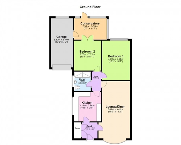 Floor Plan Image for 2 Bedroom Detached Bungalow for Sale in Chase Vale, Burntwood, WS7 3GD