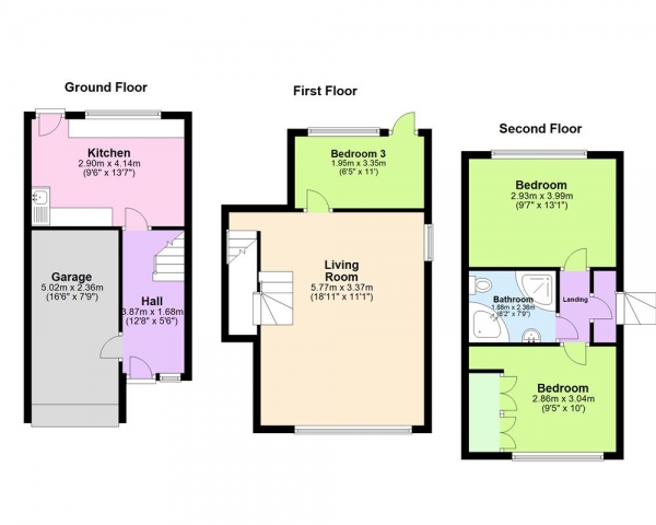 Floor Plan Image for 3 Bedroom Semi-Detached House for Sale in Bampton Avenue, Burntwood, WS7 2EQ