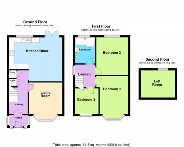 Floor Plan Image for 3 Bedroom Semi-Detached House for Sale in Highfields Road, Burntwood, WS7 4QU