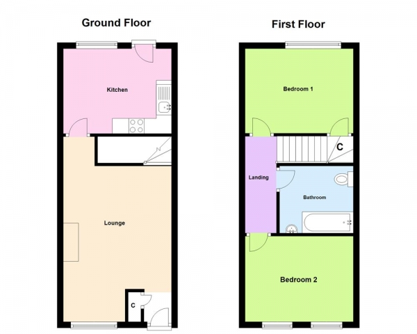 Floor Plan Image for 2 Bedroom Terraced House for Sale in Chaucer Close, Erdington, Birmingham, B23 7SZ