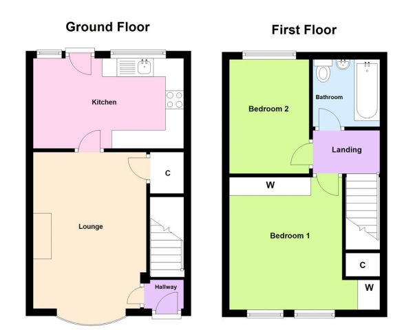 Floor Plan Image for 2 Bedroom Terraced House for Sale in Chaucer Close, Erdington, Birmingham, B23 7SZ