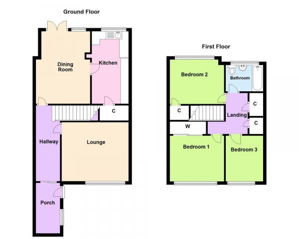 Floor Plan for 3 Bedroom Town House for Sale in Heyford Way, Castle Vale, Birmingham, B35 6JH, Castle Vale, B35, 6JH - OIRO &pound195,000