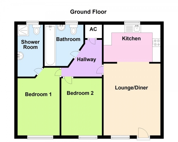 Floor Plan Image for 2 Bedroom Flat for Sale in Northcroft Way, Erdington, Birmingham, B23 6GE