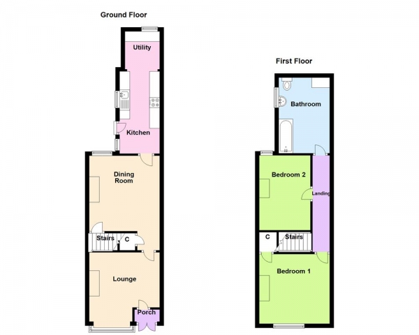 Floor Plan Image for 2 Bedroom End of Terrace House for Sale in Court Lane, Erdington, Birmingham, B23 6NS