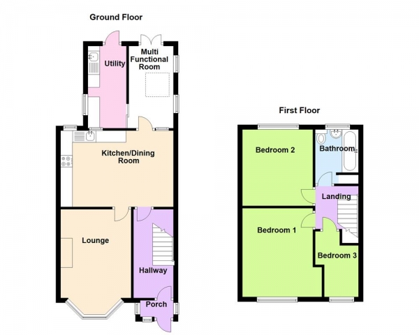 Floor Plan Image for 3 Bedroom End of Terrace House for Sale in Haddon Road, Great Barr, Birmingham B42 2AN