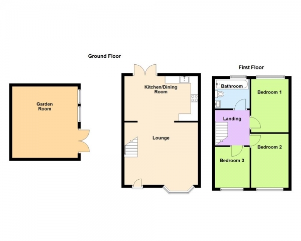 Floor Plan Image for 3 Bedroom End of Terrace House for Sale in Calver Grove, Great Barr, Birmingham B44 9BE