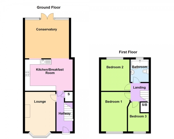 Floor Plan Image for 3 Bedroom End of Terrace House for Sale in Tideswell Road, Great Barr, Birmingham B42 2DU