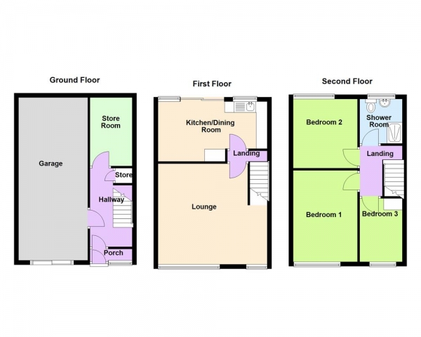 Floor Plan Image for 3 Bedroom Terraced House for Sale in Tyndale Crescent, Great Barr, Birmingham B43 7HX