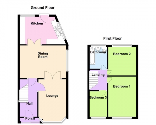 Floor Plan Image for 3 Bedroom End of Terrace House for Sale in Churchdale Road, Great Barr, Birmingham B44 9BD