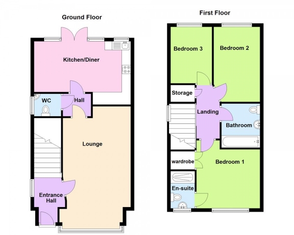 Floor Plan for 3 Bedroom Semi-Detached House for Sale in Marathon Point, Great Barr, Birmingham B42 2NG, Great Barr, B42, 2NG -  &pound295,000