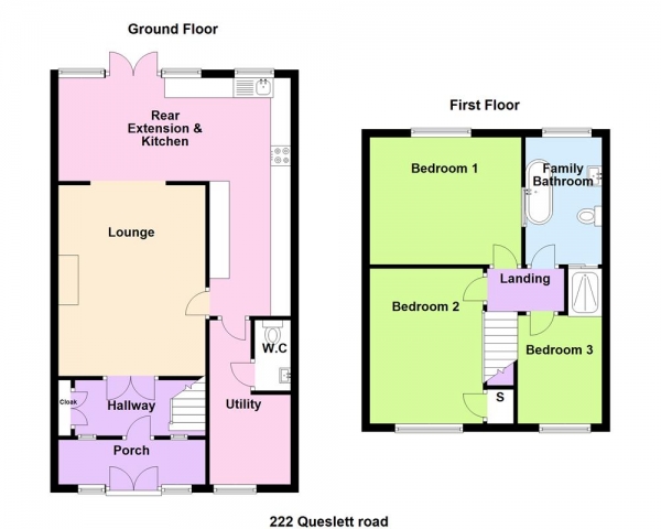 Floor Plan Image for 3 Bedroom Semi-Detached House for Sale in Queslett Road, Great Barr, Birmingham, B43 7EX