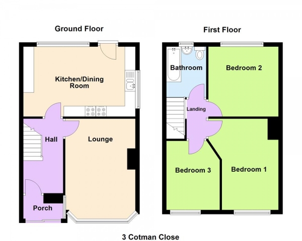 Floor Plan Image for 3 Bedroom End of Terrace House for Sale in Cotman Close, Great Barr, Birmingham B43 7HR