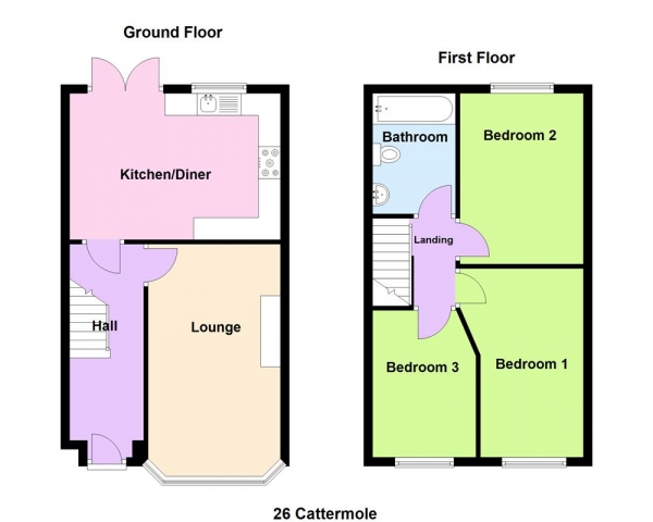 Floor Plan Image for 3 Bedroom Terraced House for Sale in Cattermole Grove, Great Barr, Birmingham B43 7EH